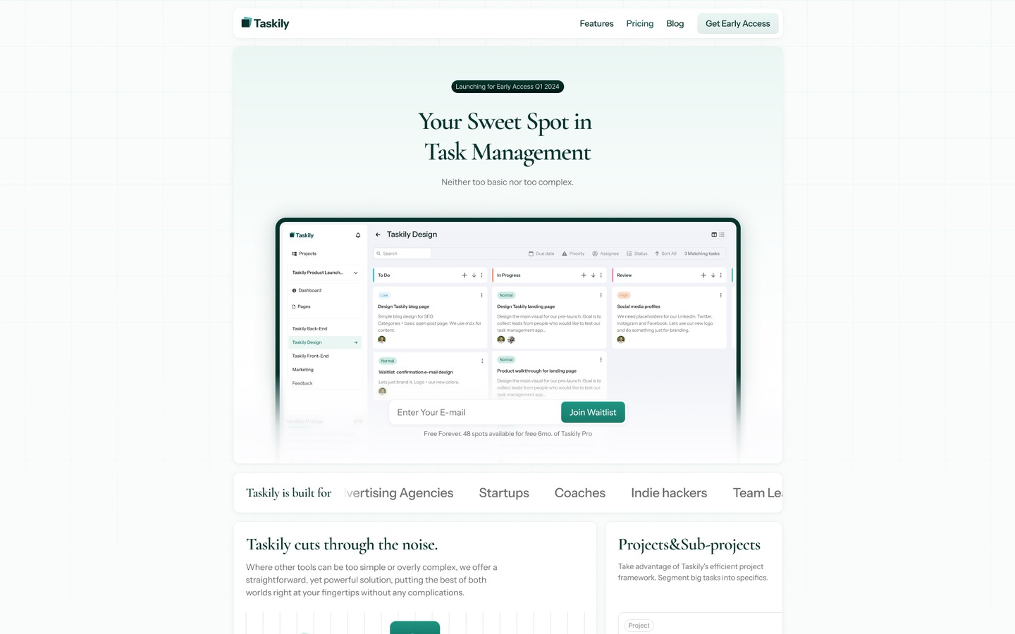 Landing page UI overview