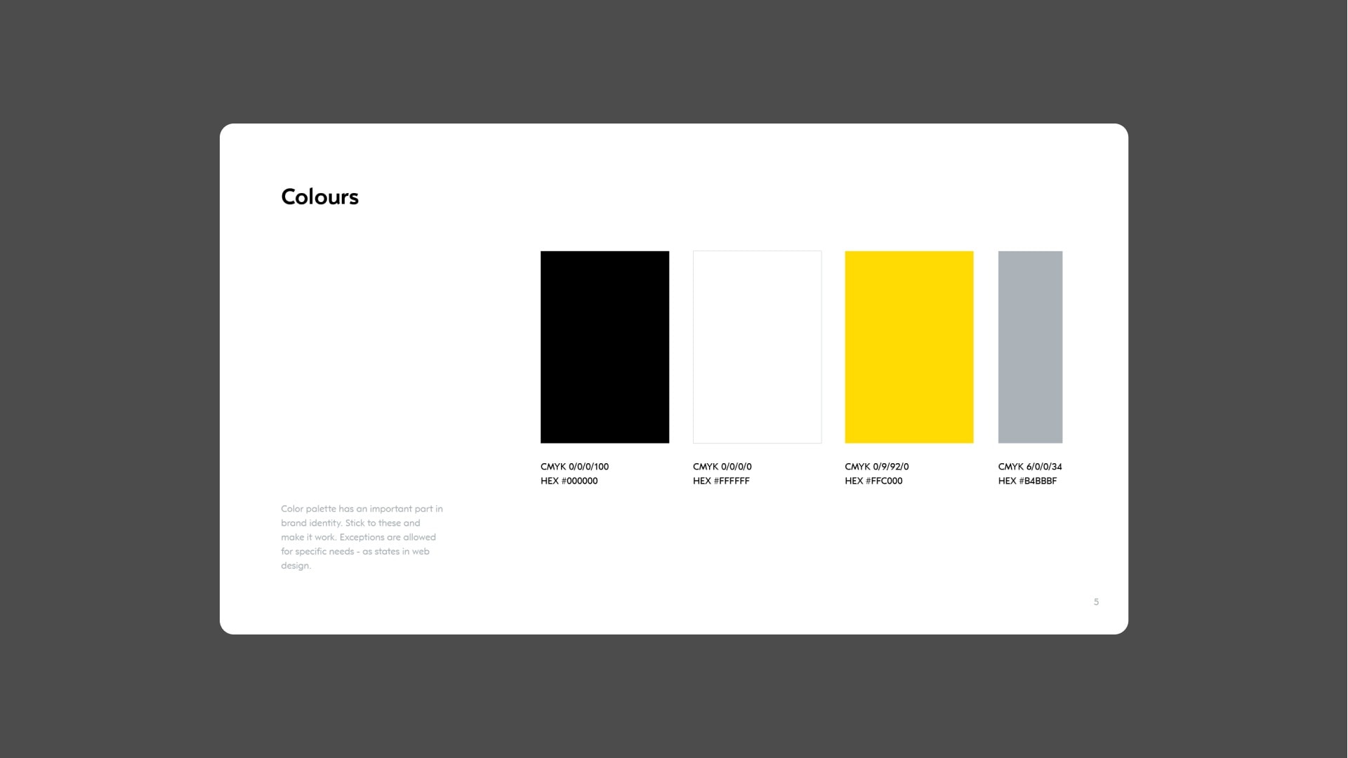 Brandbook design, color usage