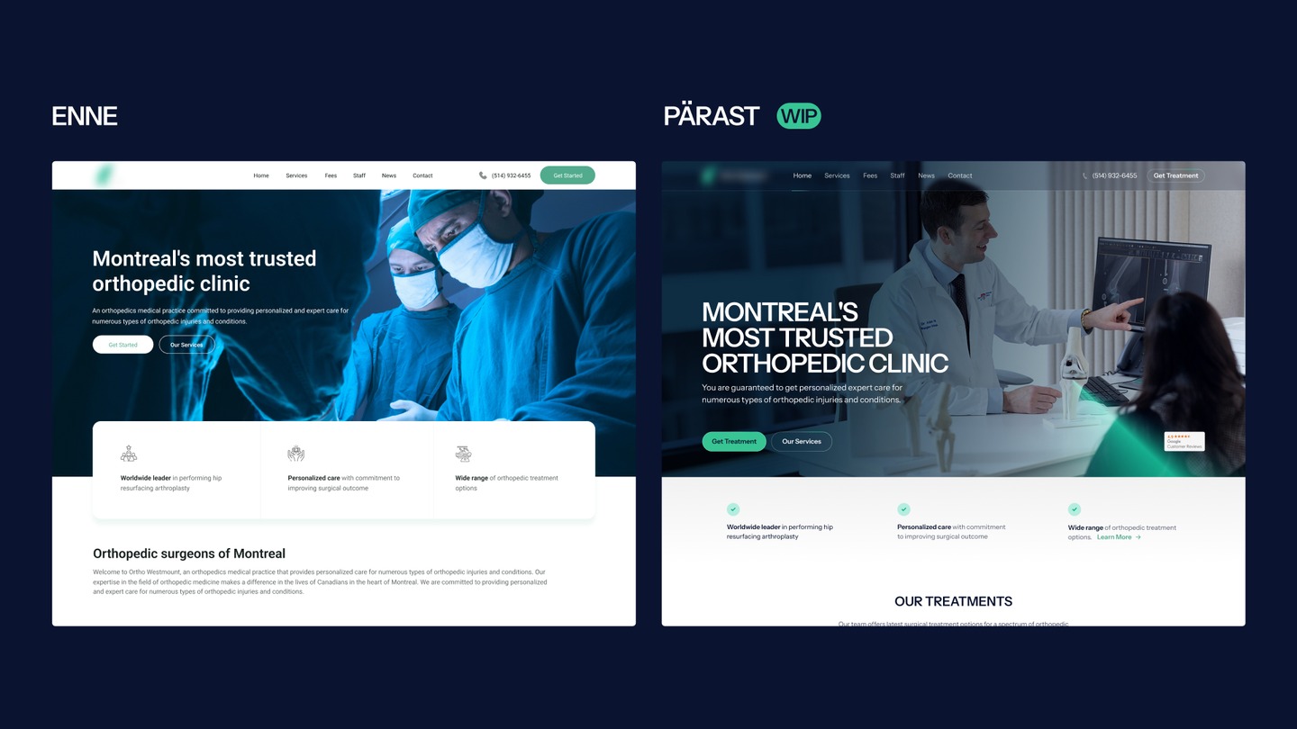 Website before and after design changes