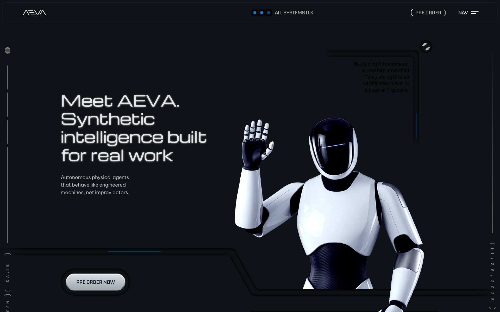 AEVA AI startup Framer template preview