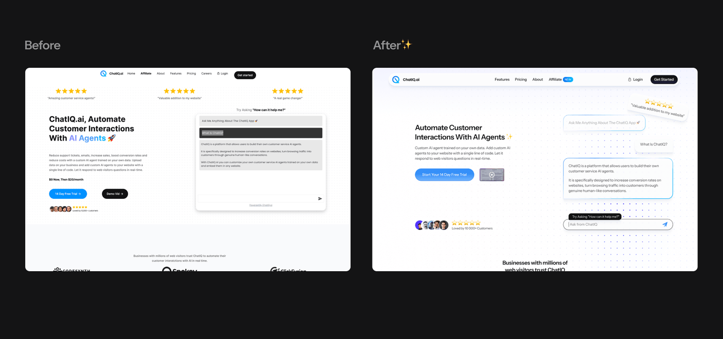 Website before and after design roast