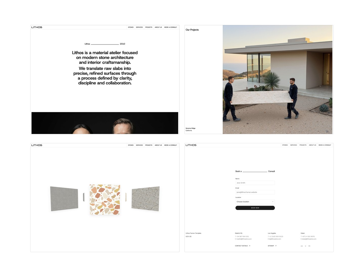 Stone studio Framer website design views