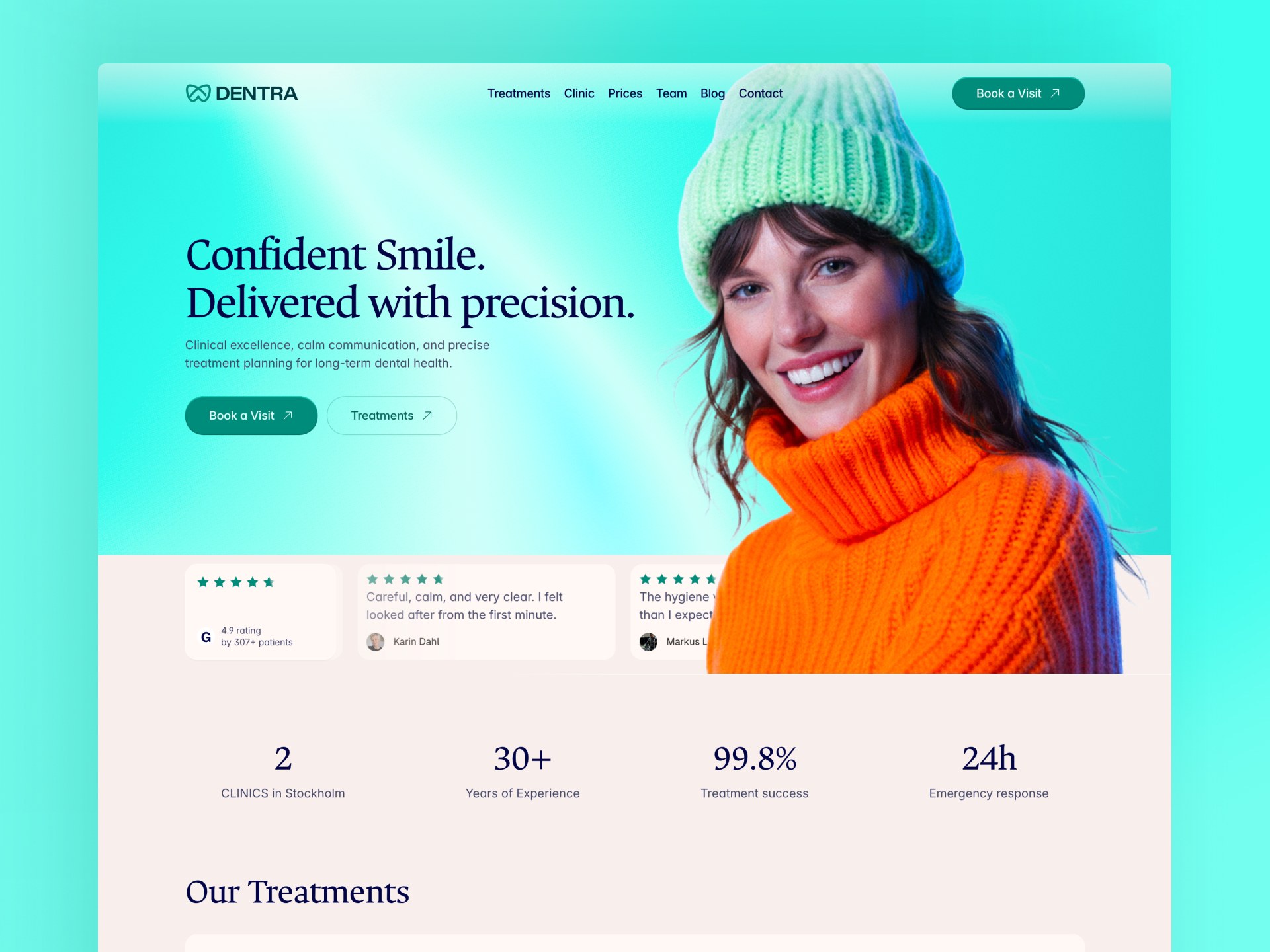 DENTRA dental clinic Framer template homepage