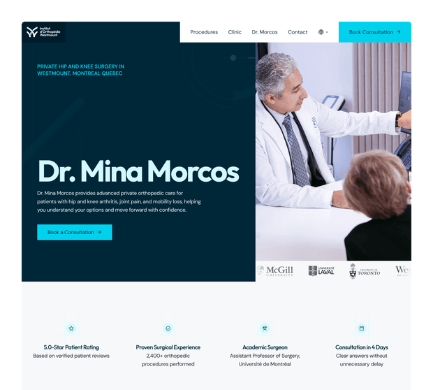 Orthopaedic medical clinic website built in Framer