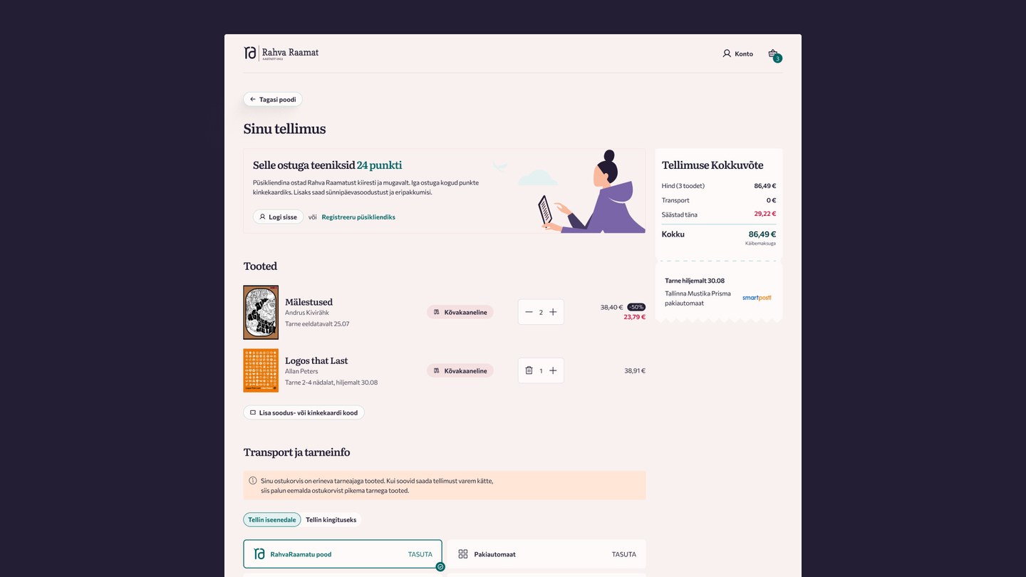 Rahva Raamatu e-poe checkout UI/UX disain