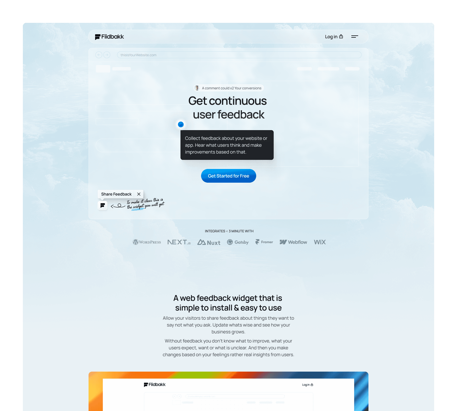 Fiidbakk SaaS Framer template layout thumbnail