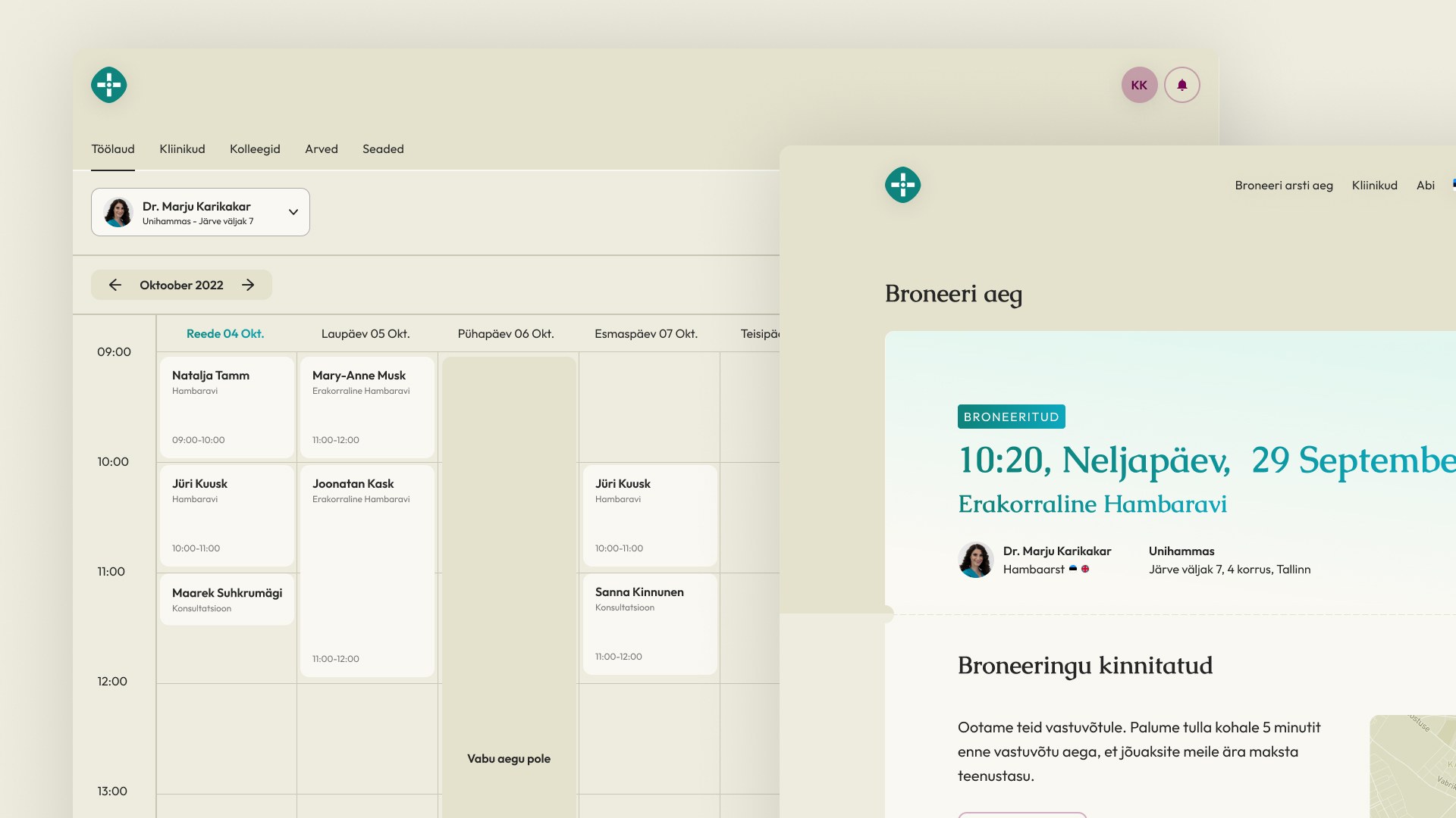 UI/UX design of medical booking dashboard
