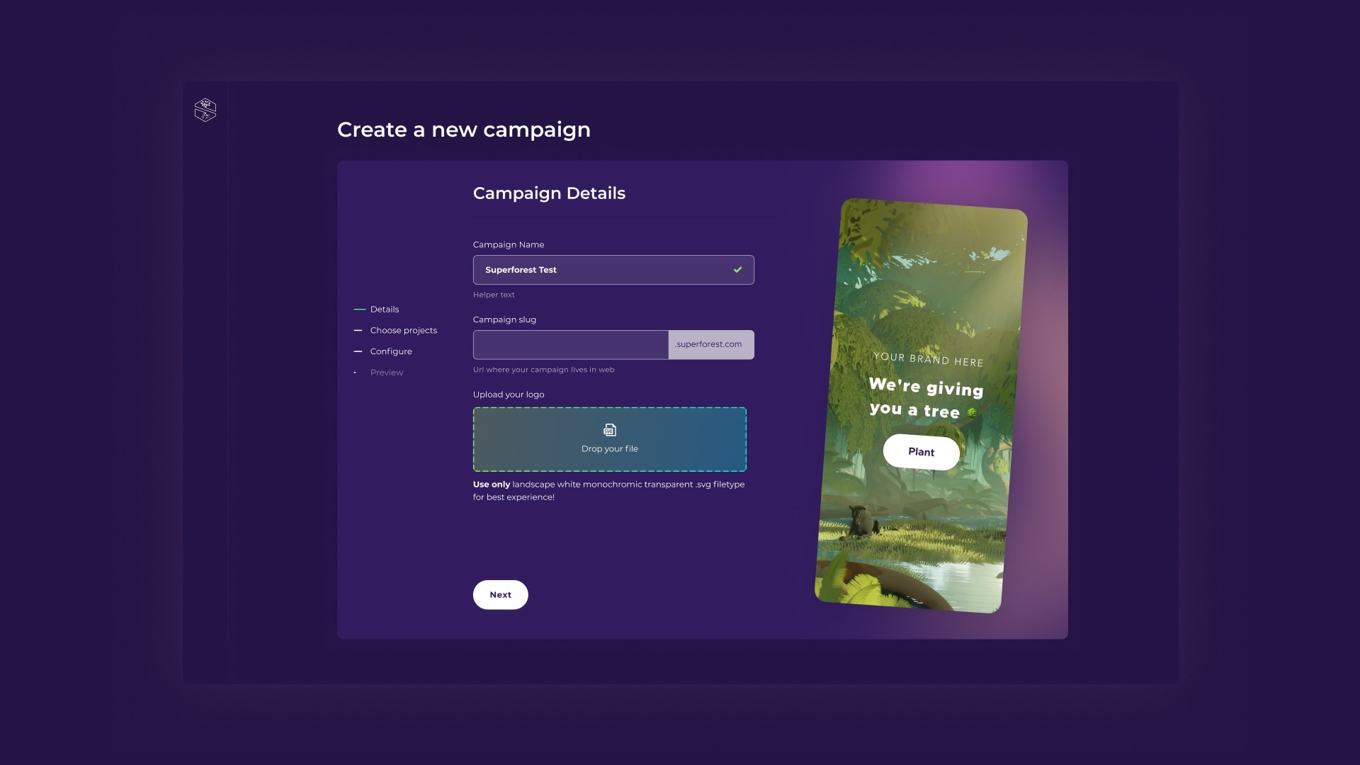 Superforest kampaania töölaua UI/UX disain