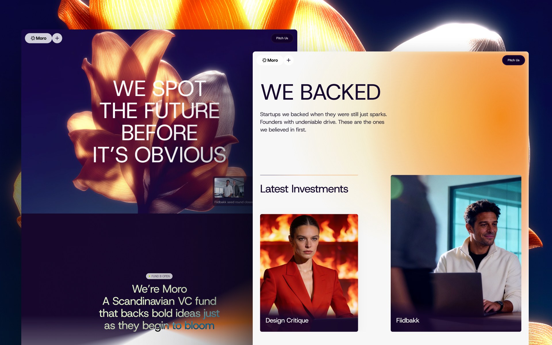 Moro venture capital Framer template alternate preview