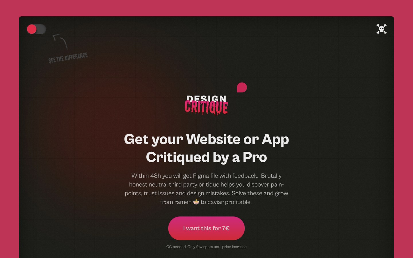 Website critique service landing design for a low-cost offer