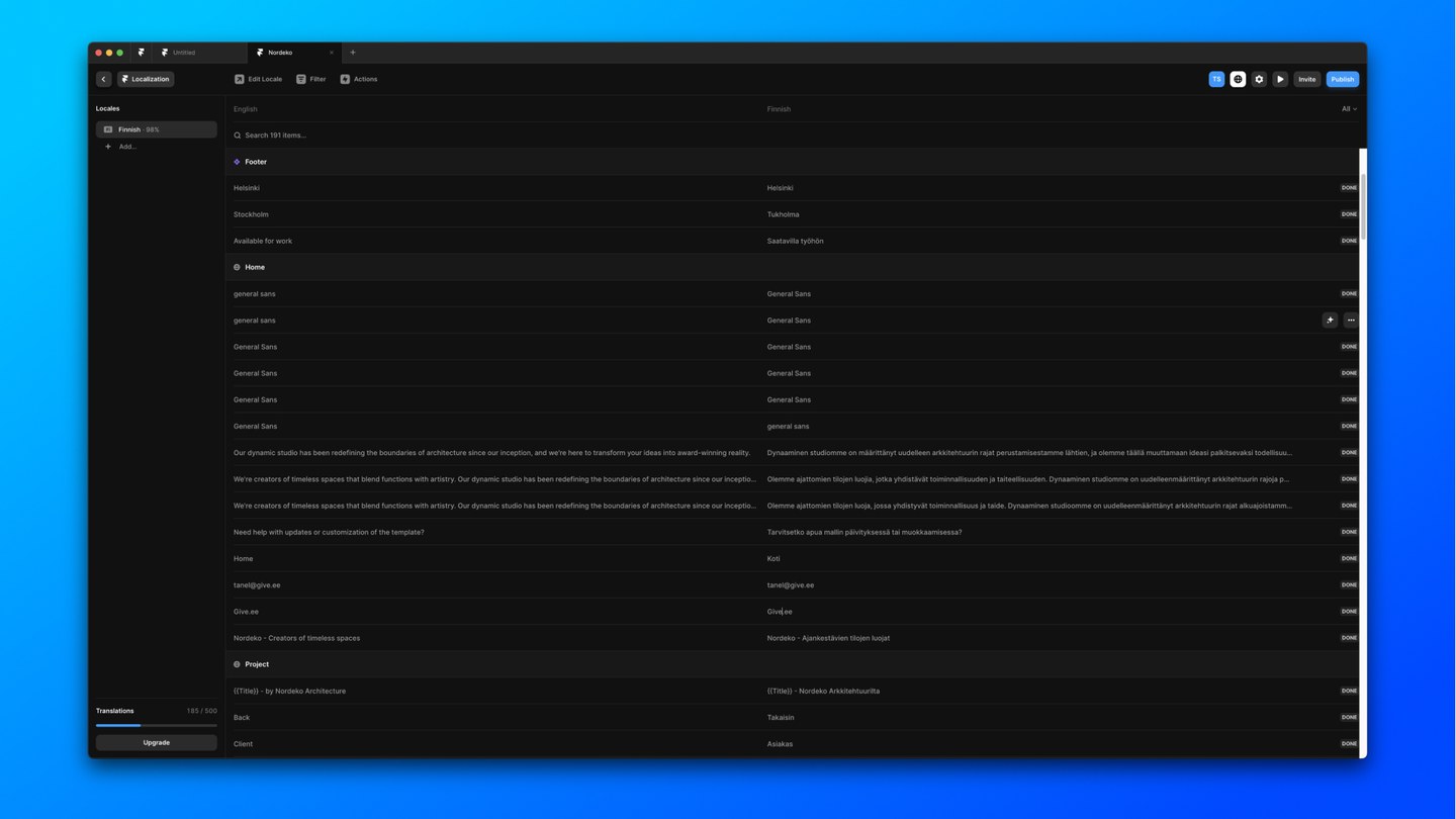 Frameri mitmekeelse kodulehe tõlked