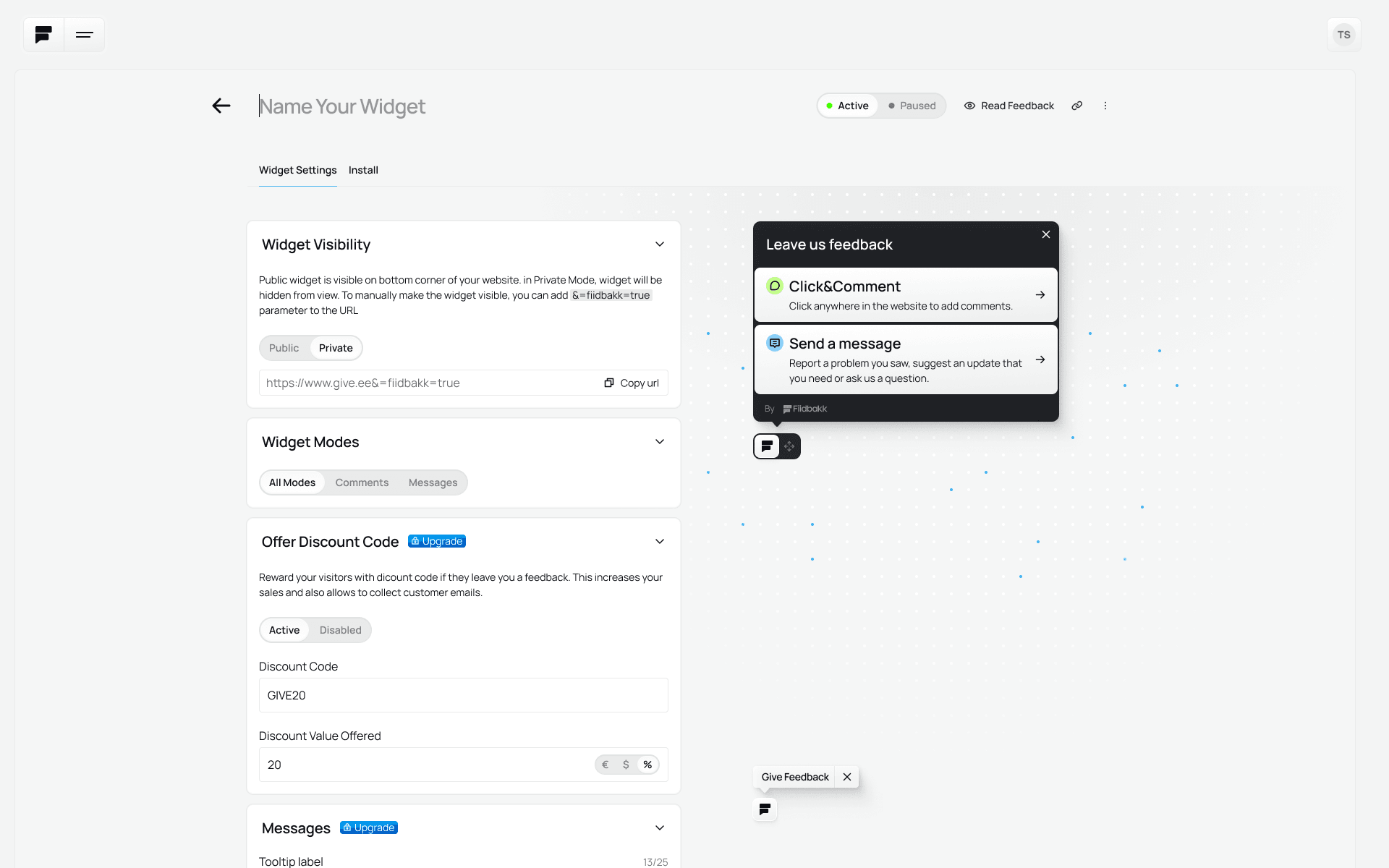 UI/UX design for dashboard widget configuration