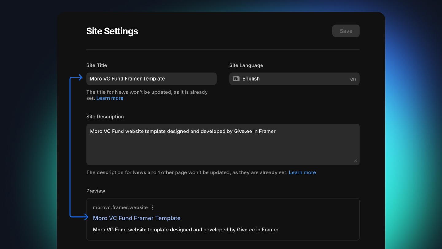 Framer title tag settings for SEO