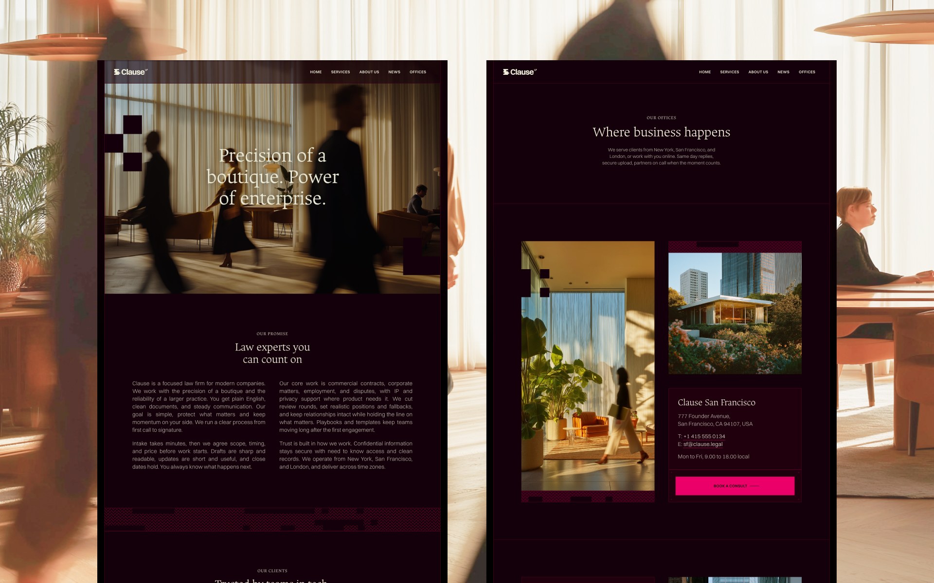Clause law firm Framer template alternate preview