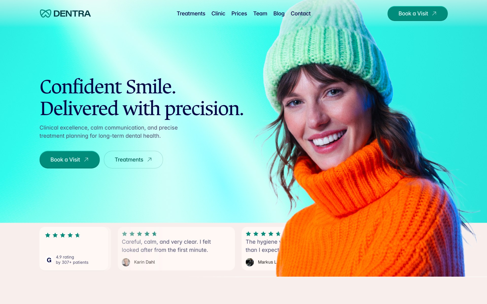 DENTRA dental clinic Framer template preview