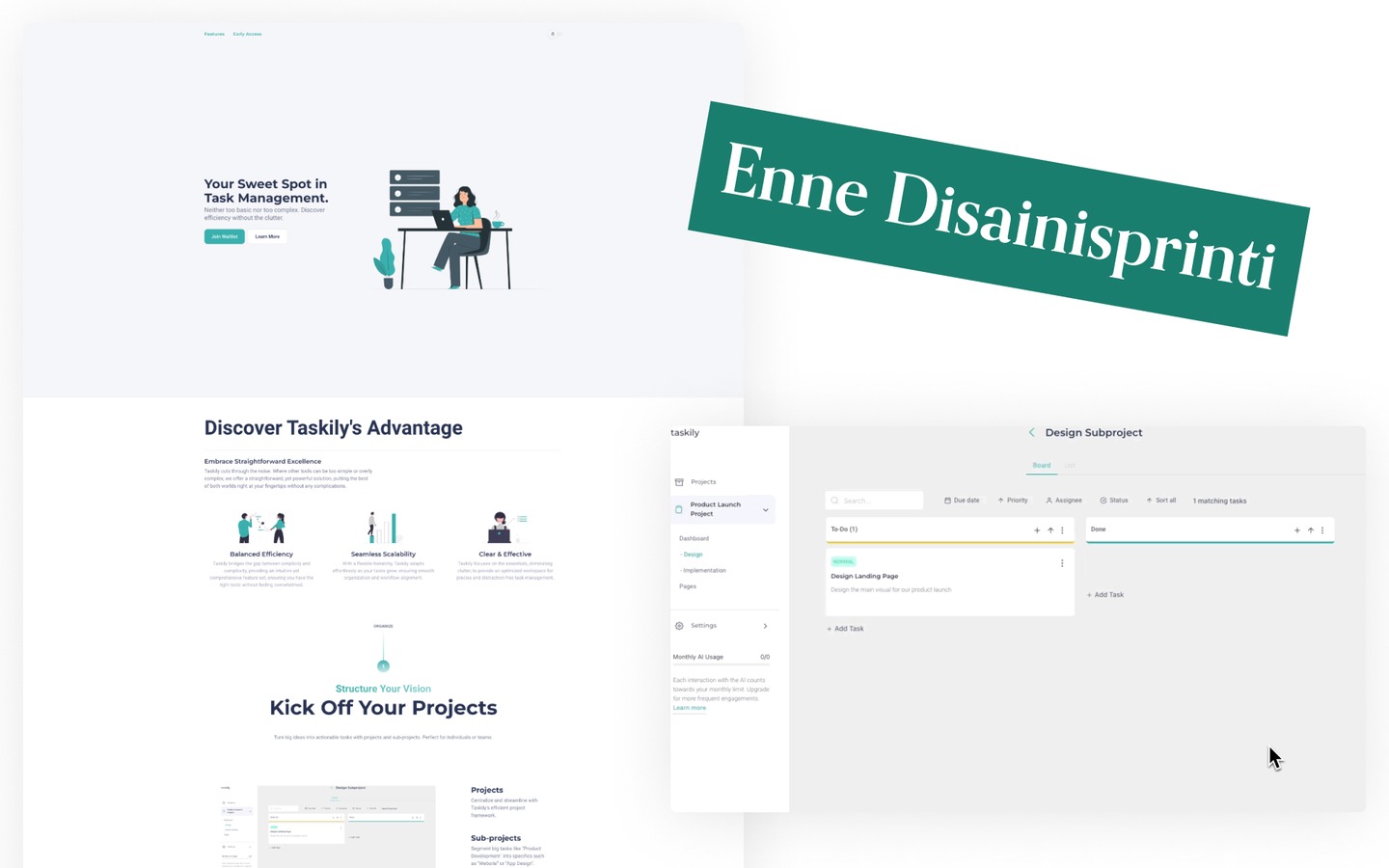 Taskily site and dashboard before the redesign