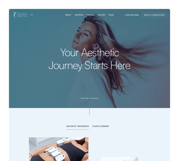 Aesthetic clinic website layout