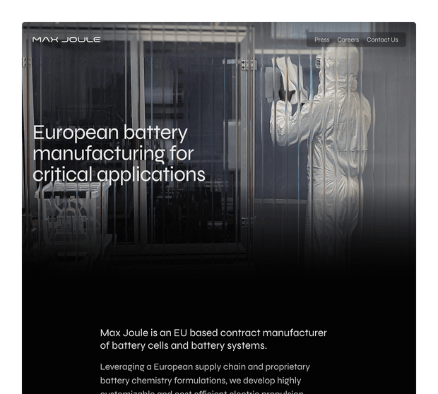 Battery technology startup website built in Framer