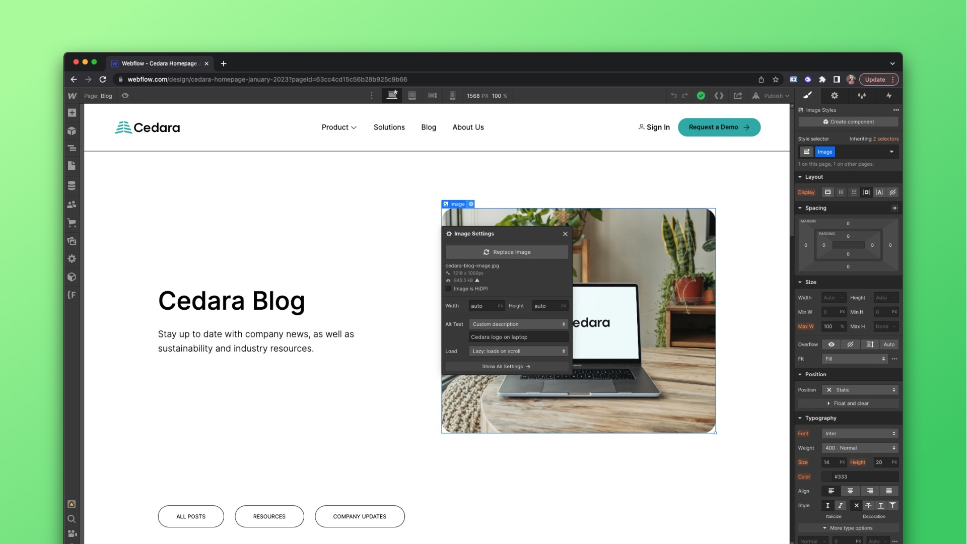 Webflow workspace with webdesign