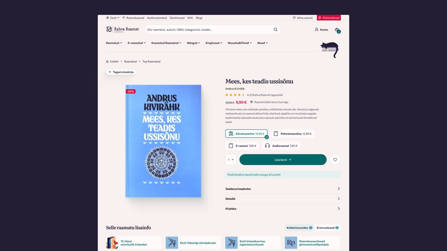 Rahva Raamatu e-poe tootevaate UI/UX disain